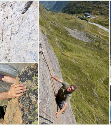 Neben den Klettergärten bietet die Hüttenumgebung auch recht interessante alpine Klettertouren.