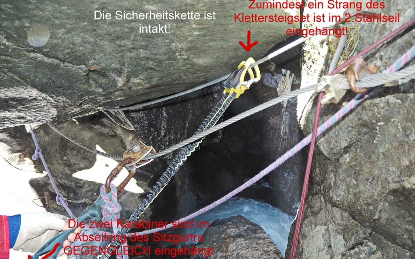 Important information for the safe use of the HÖLLENRACHEN via ferrata! All climbing and via ferrata facilities, as well as the Flying Fox, are used entirely at the user's own risk!