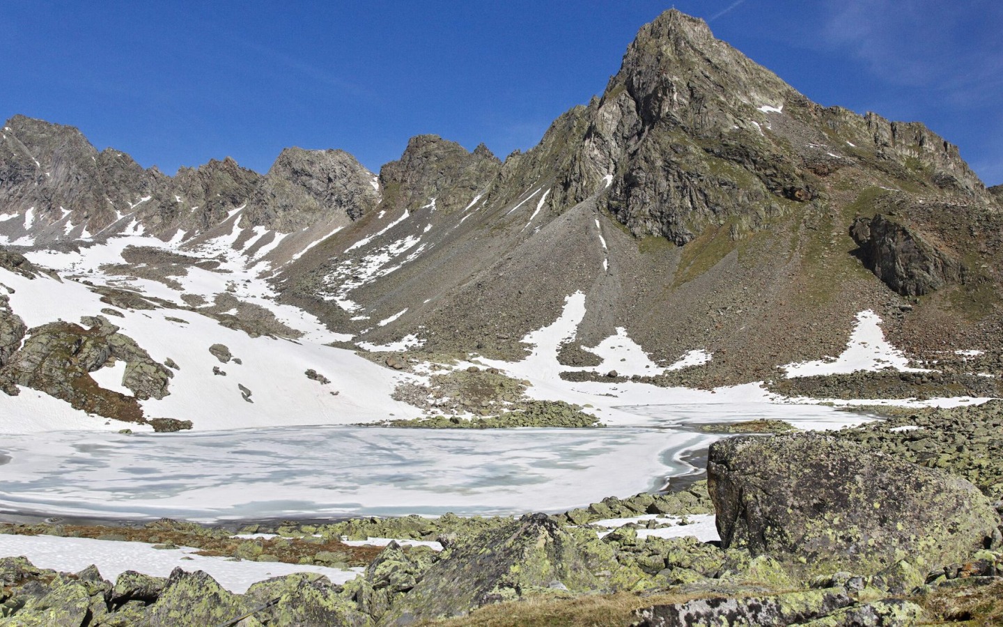 On-site inspection of the remaining snow on the path to the Rinnensee.!