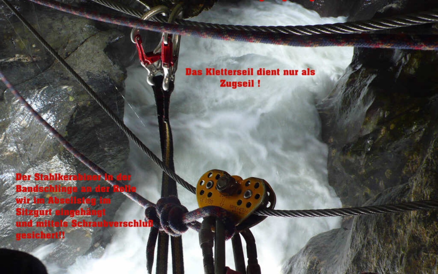 Aus gegebenen Anlass stellen wir unseren Vorschlag zur Bachquerung im Hexenkessel des Hoellenrachen-Klettersteiges ins Netz.